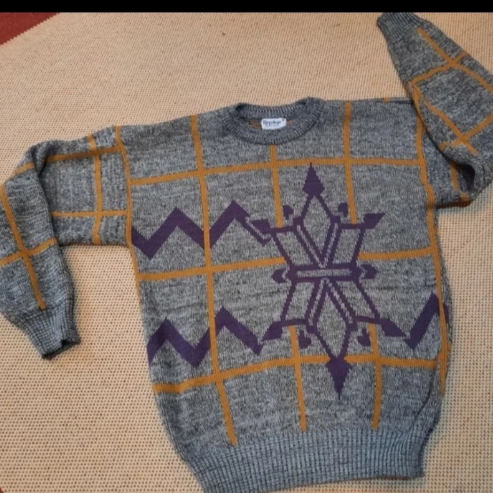 Vtg geometric grey pullover Sweater M Repage